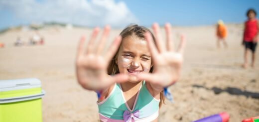 A girl wearing sunscreen